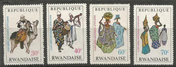 AFRICAN  COSTUMES ON RWANDA STAMPS 1968