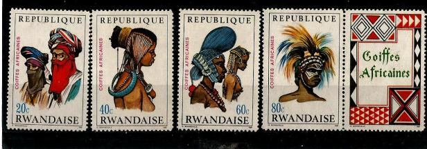 AFRICAN HEADDRESSES ON RWANDA STAMPS 1969