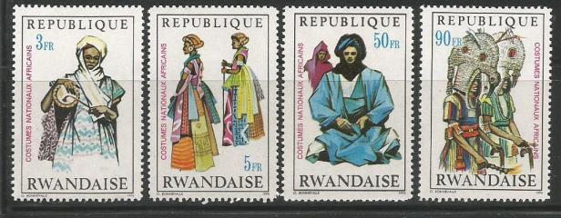 AFRICAN NATIONAL COSTUMES ON STAMPS OF RWANDA 1970