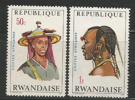 AFRICAN HEADDRESSES ON RWANDA STAMPS 1971