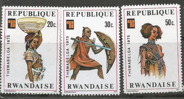 AFRICAN COSTUMES ON RWANDA STAMPS 1975