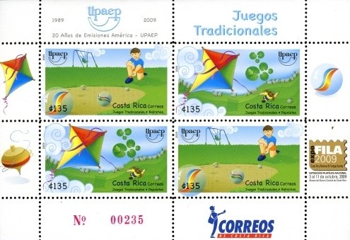 Costa Rica Games Traditional Children’s Games – Costa Rica 2009- Miniature Sheet – Stamp ...